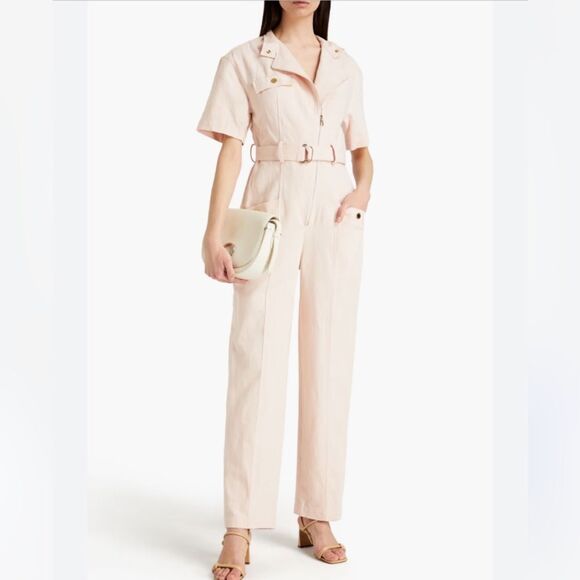 Sandro Pink Flutter Sleeve Jumpsuit, US2 - Picture 1 of 15